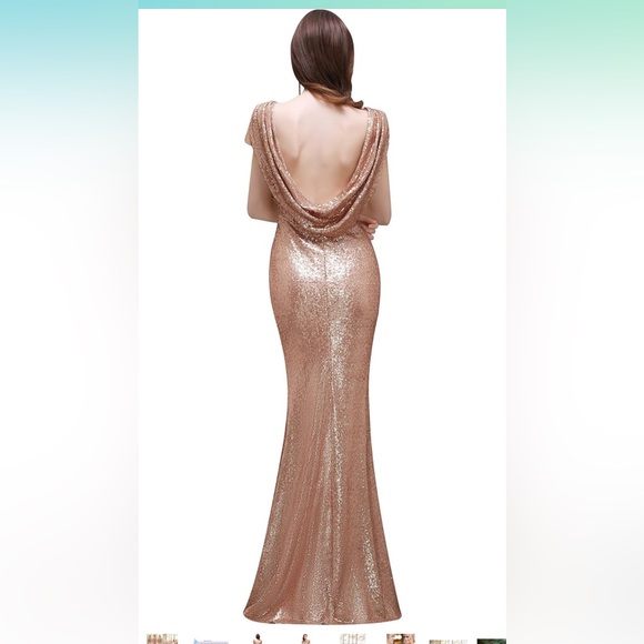 MisShow Women Sparkly Rose Gold Long Sequins Bridesmaid Dress size XL - Picture 4 of 8